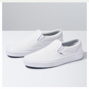 EUC Perf Leather White Slip-on Vans!